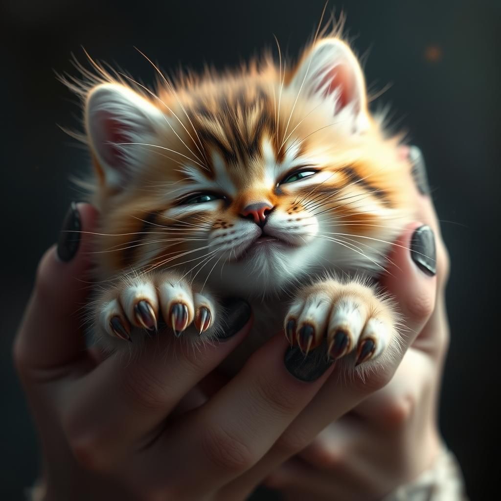 Soft Kitten Held in Chalk White Hands