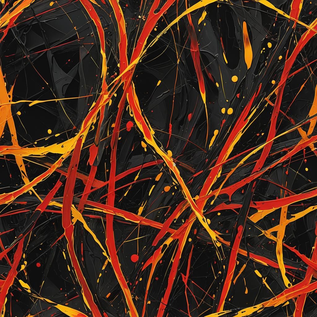 Vibrant Abstract Expressionist Lines on Black, 8K
