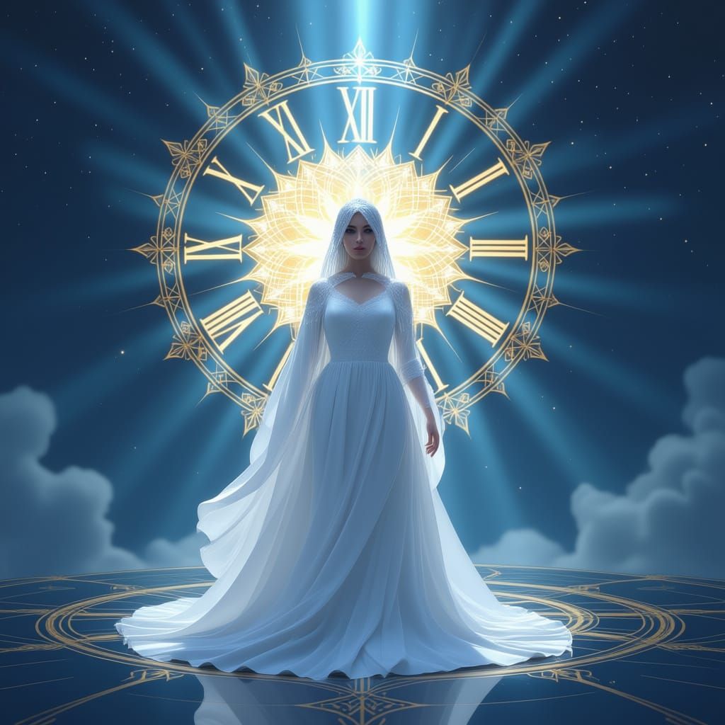 Celestial Virgo Figure Emerging from Divine Light