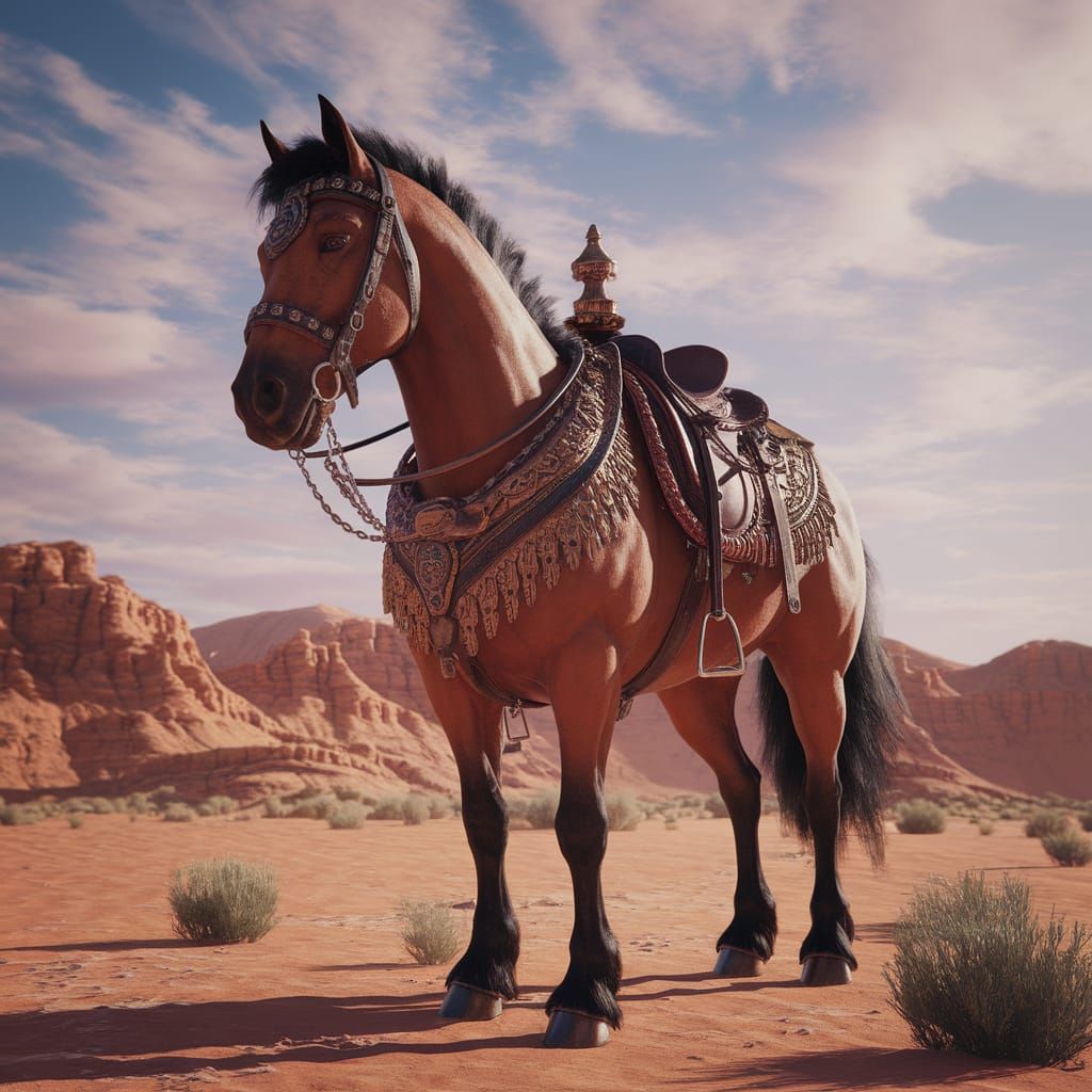 Horse in Desert: Detailed Matte Painting