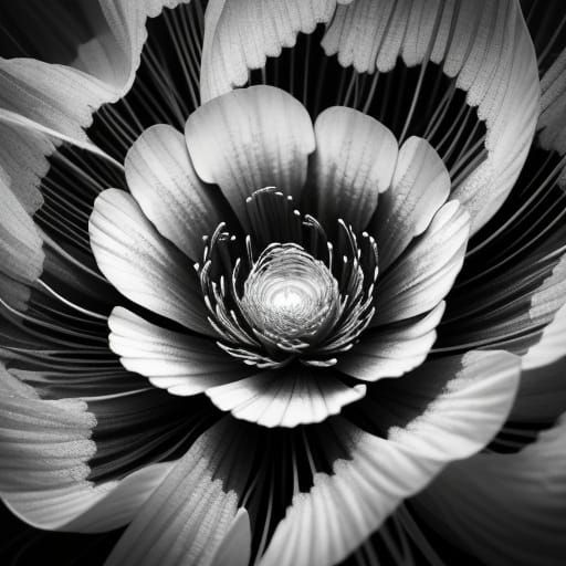 Ethereal Flower in Charcoal Drawing with Radiant Light