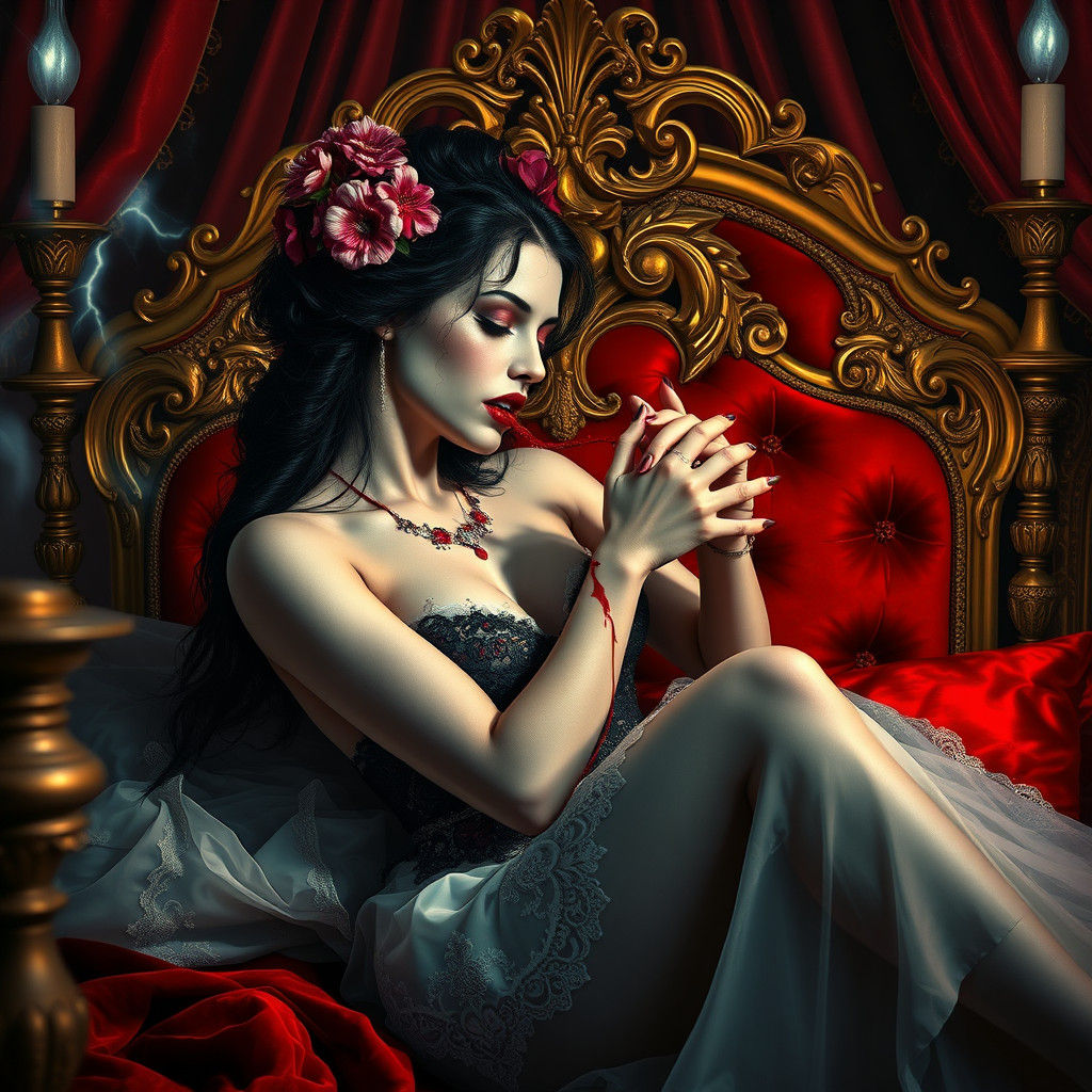 Vampire's Embrace in Ornate Gothic Chamber