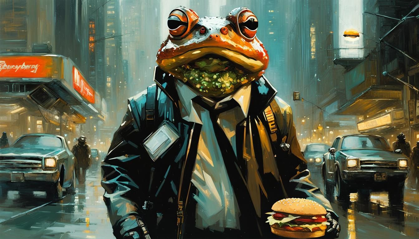 Cyberpunk Toad's Burger Break: Oil Painting Portrait