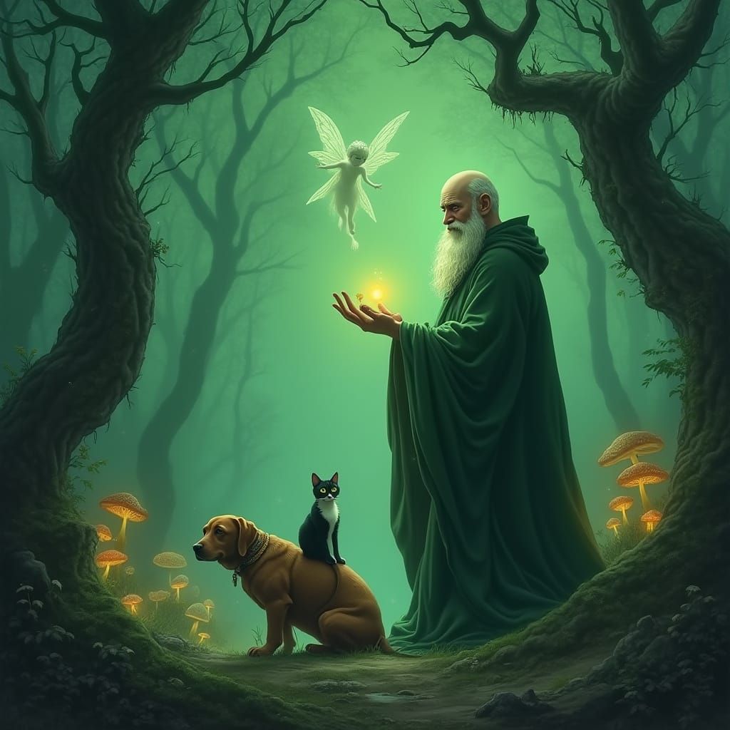 Ethereal Book Cover: Wizard and Fae in Emerald Forest