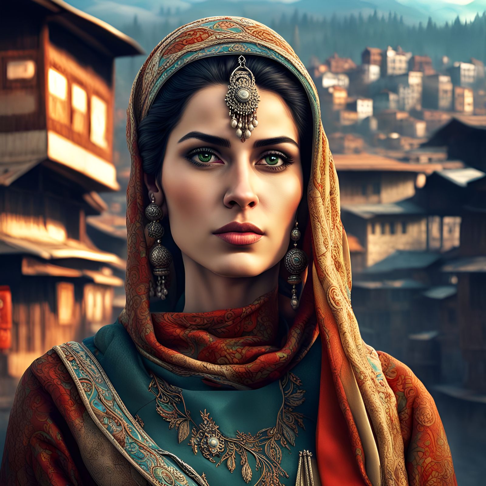 Kashmiri Lady: Symbol of Real Kashmir FC in Cyberpunk Style