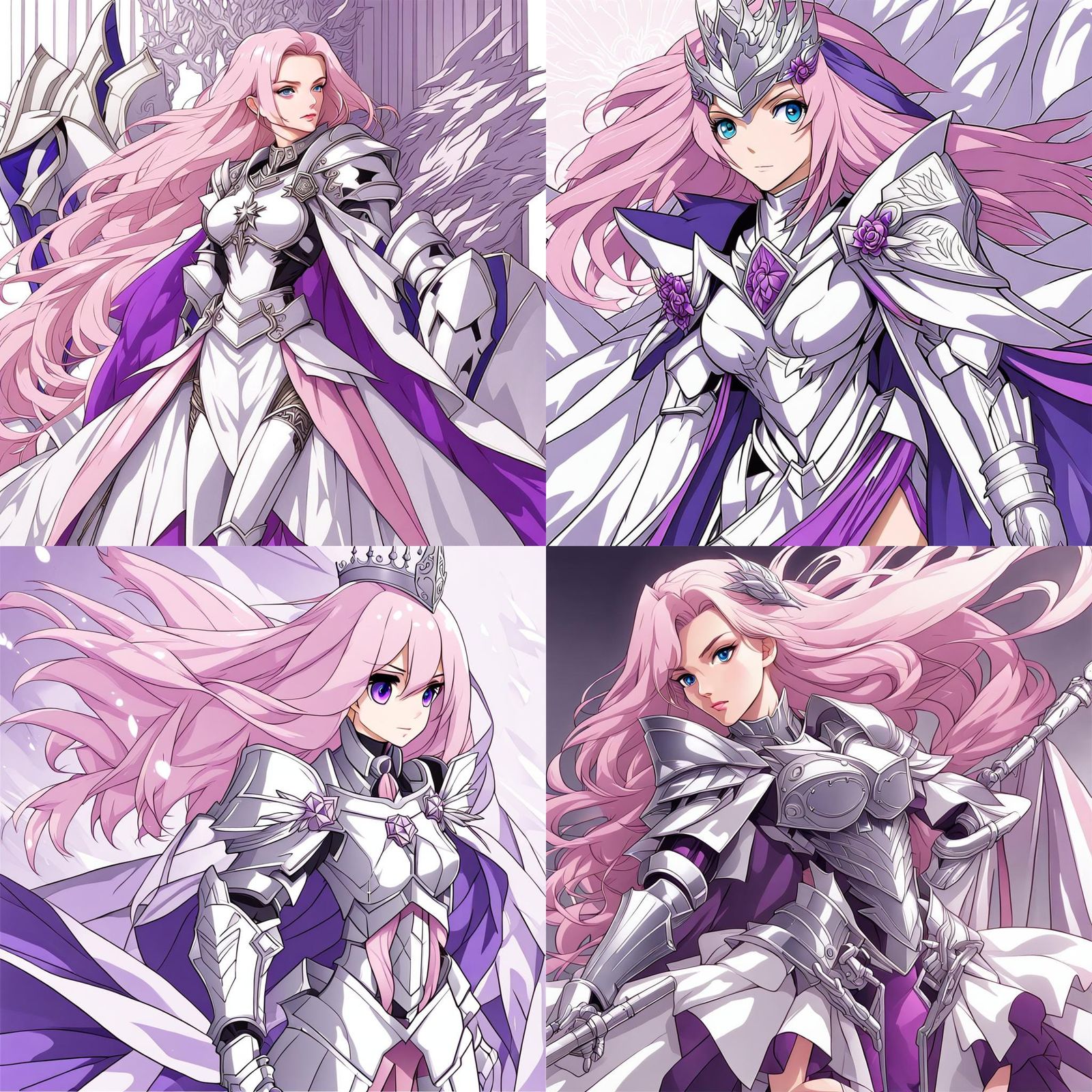 Anime Female Knight in Wind with Pink and Purple