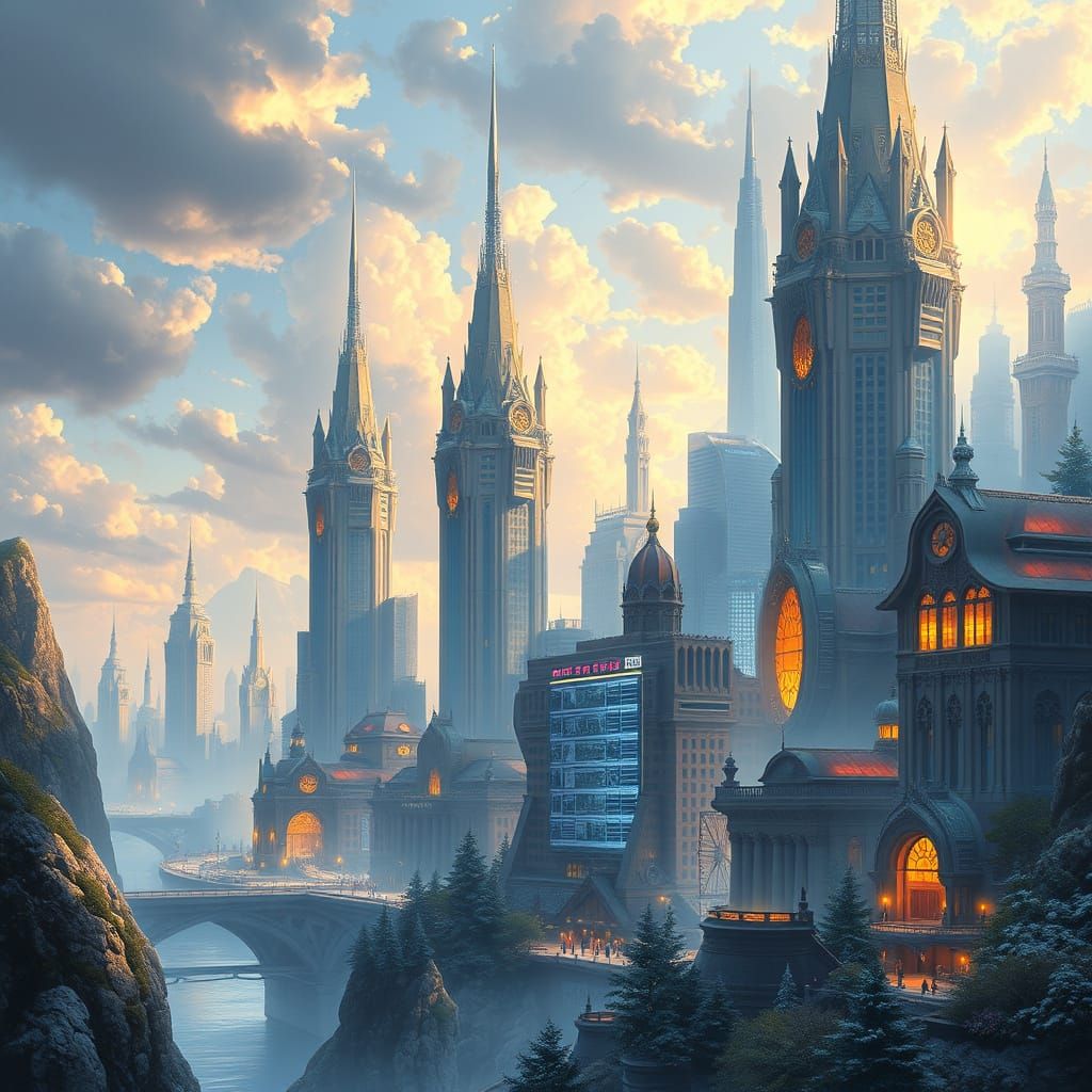 Surreal Cityscape in Ethereal Fantasy Style