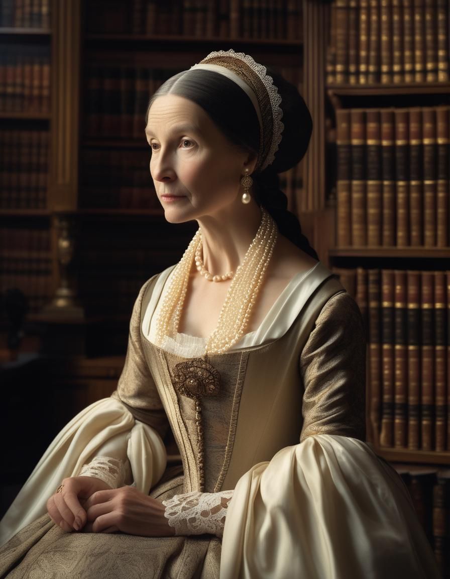 Elegant Portrait of a Female Writer in 18th Century Style