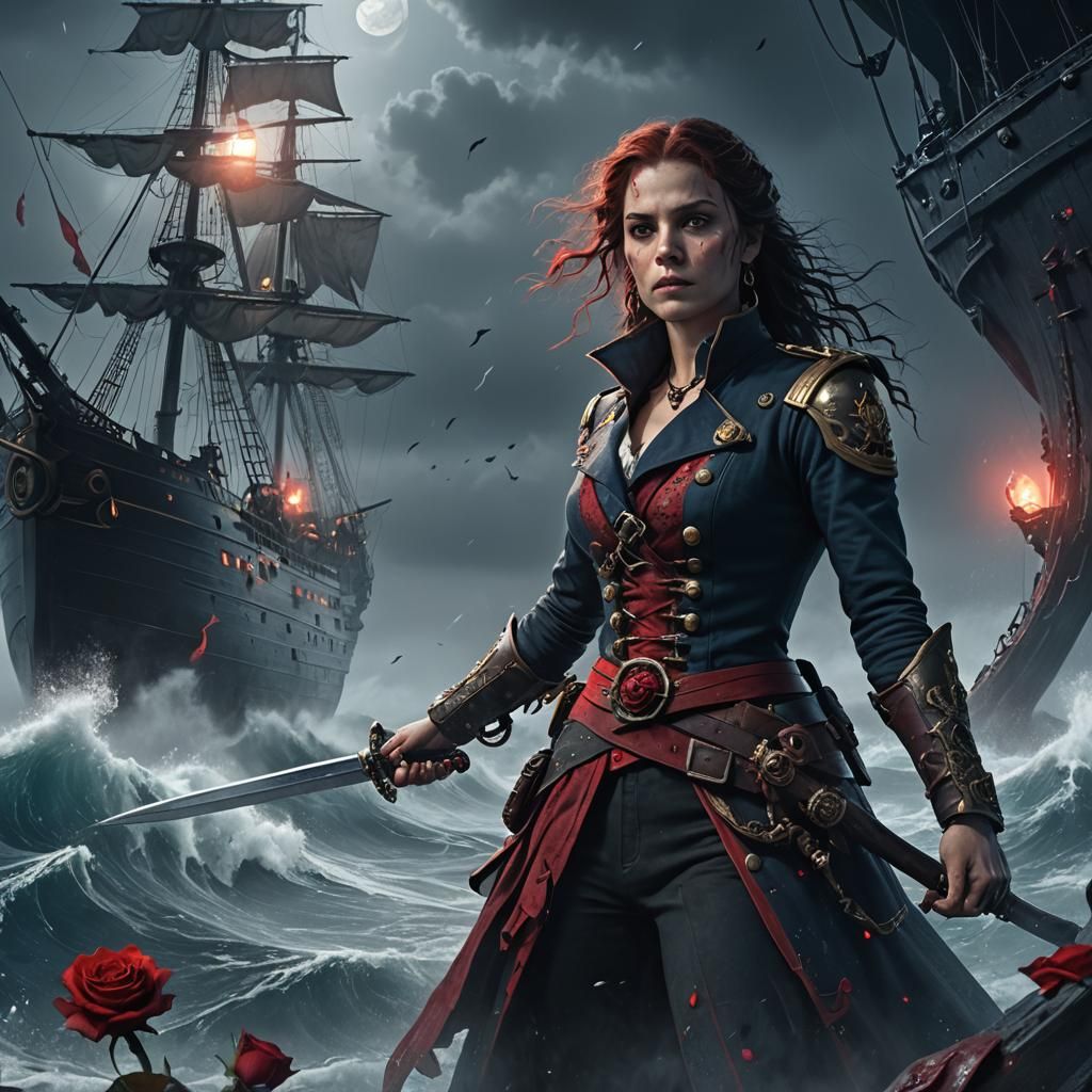 Captain Mara, Cutlass in Hand, Fantasy Illustration