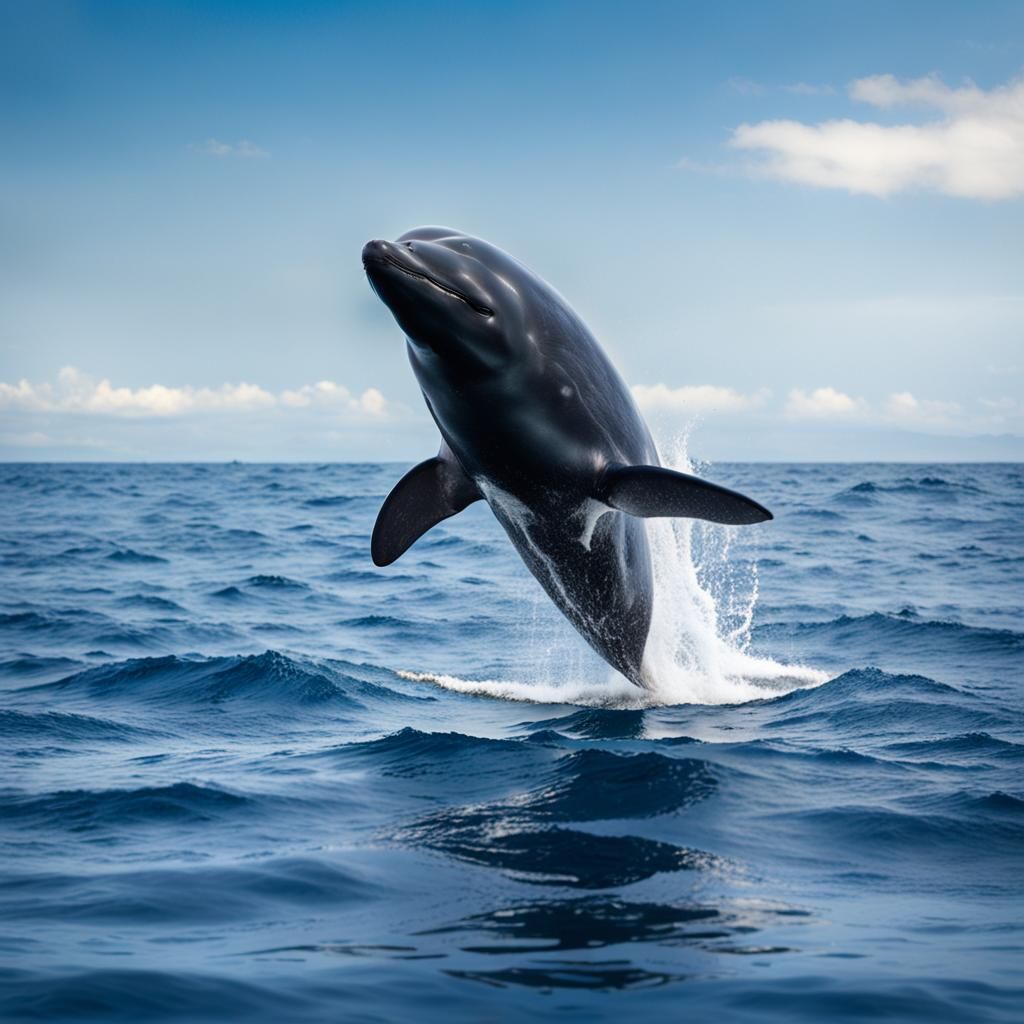 Pilot Whale Leaping in Sunny Seascape Wildlife Photo