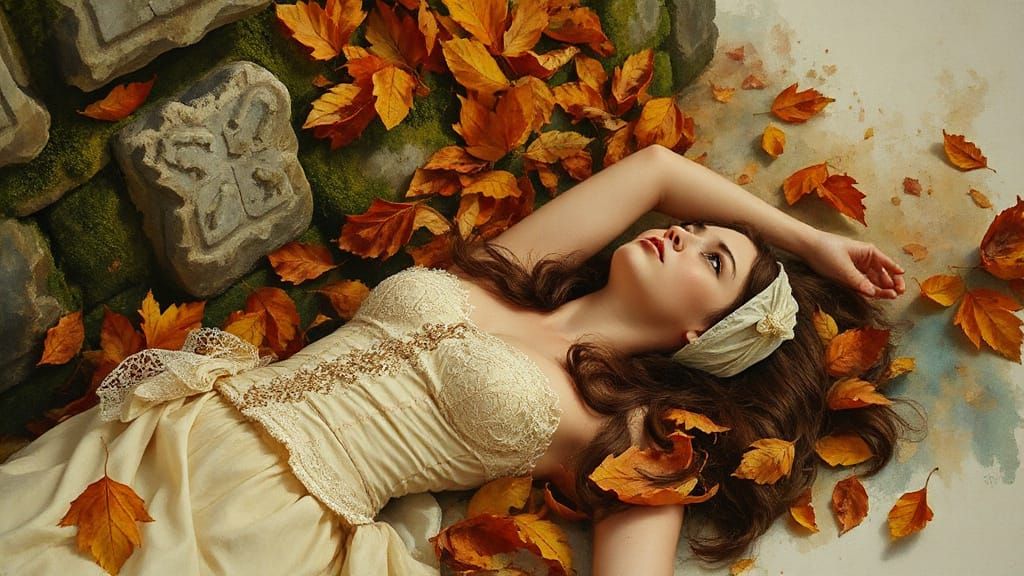 Woman in Autumn Leaves, Digital Painting