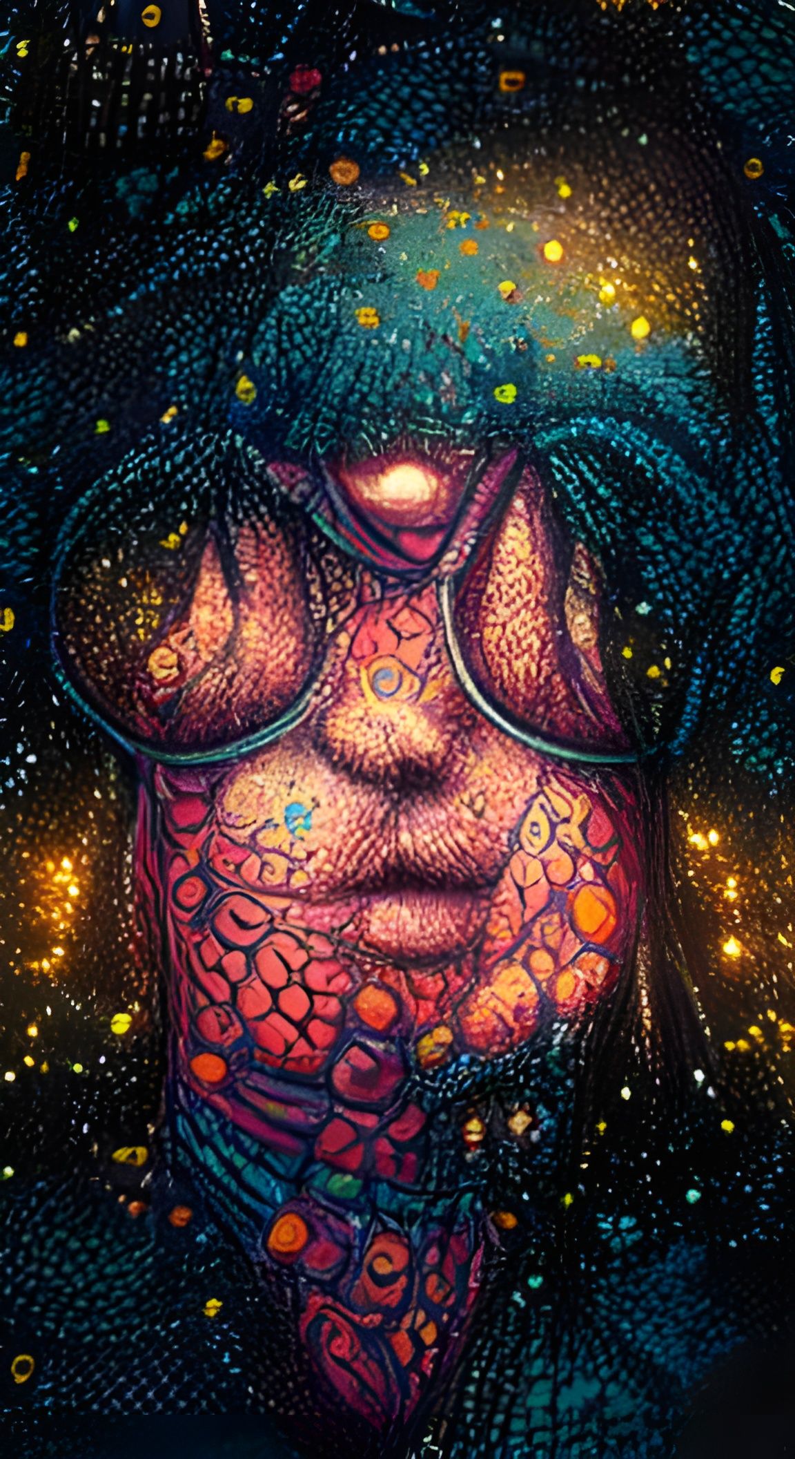 Hippie Girl in Pointillism Style Sci-Fi Art