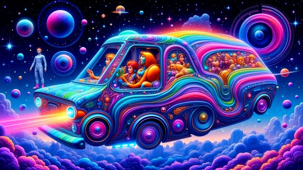 Psychedelic Futuristic Scooby-Doo Gang in Neon Dreamworld