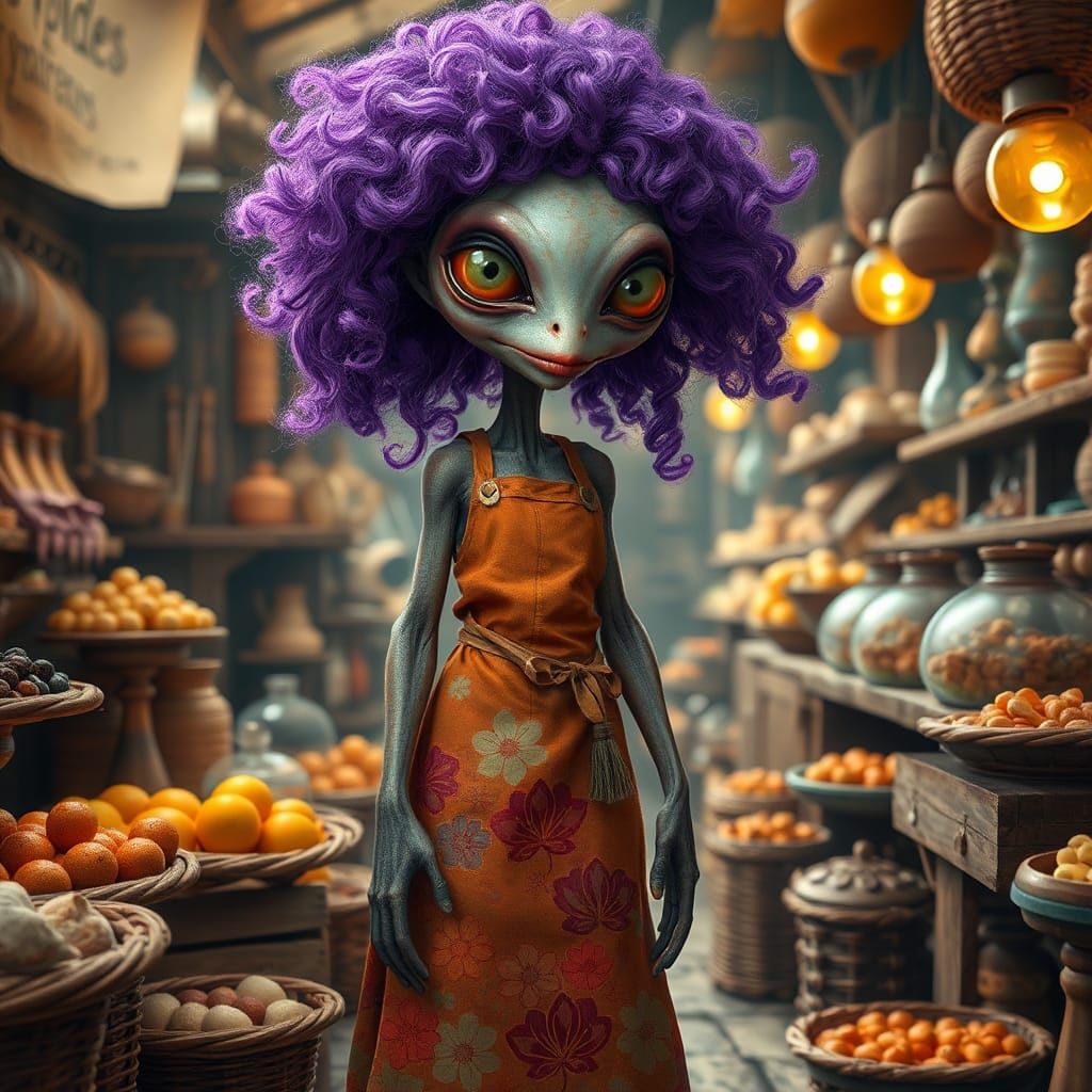 Dreamlike Alien in a 19th-Century Market