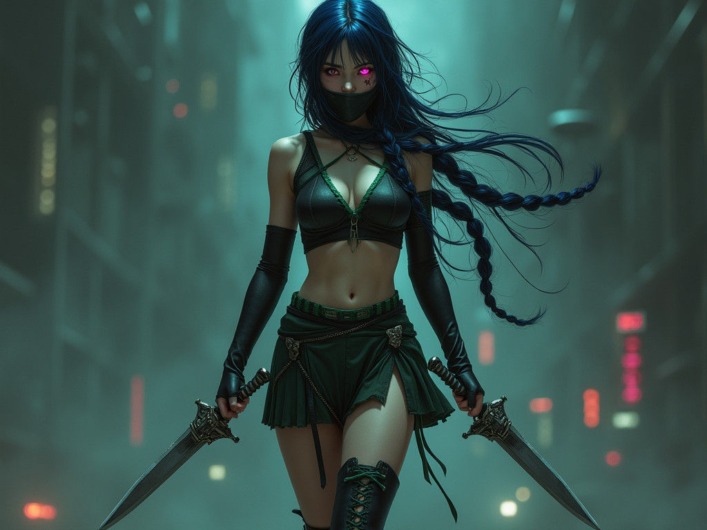Princess Assassin in Cyberpunk Dark Fantasy Style