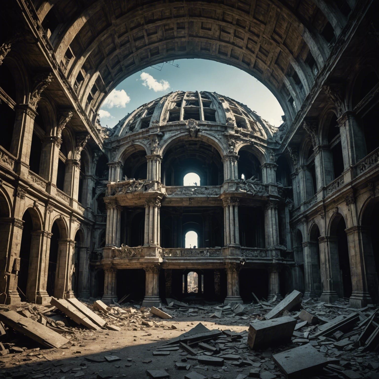 Hyperrealistic World Vault Collapse: Cinematic HDR Image