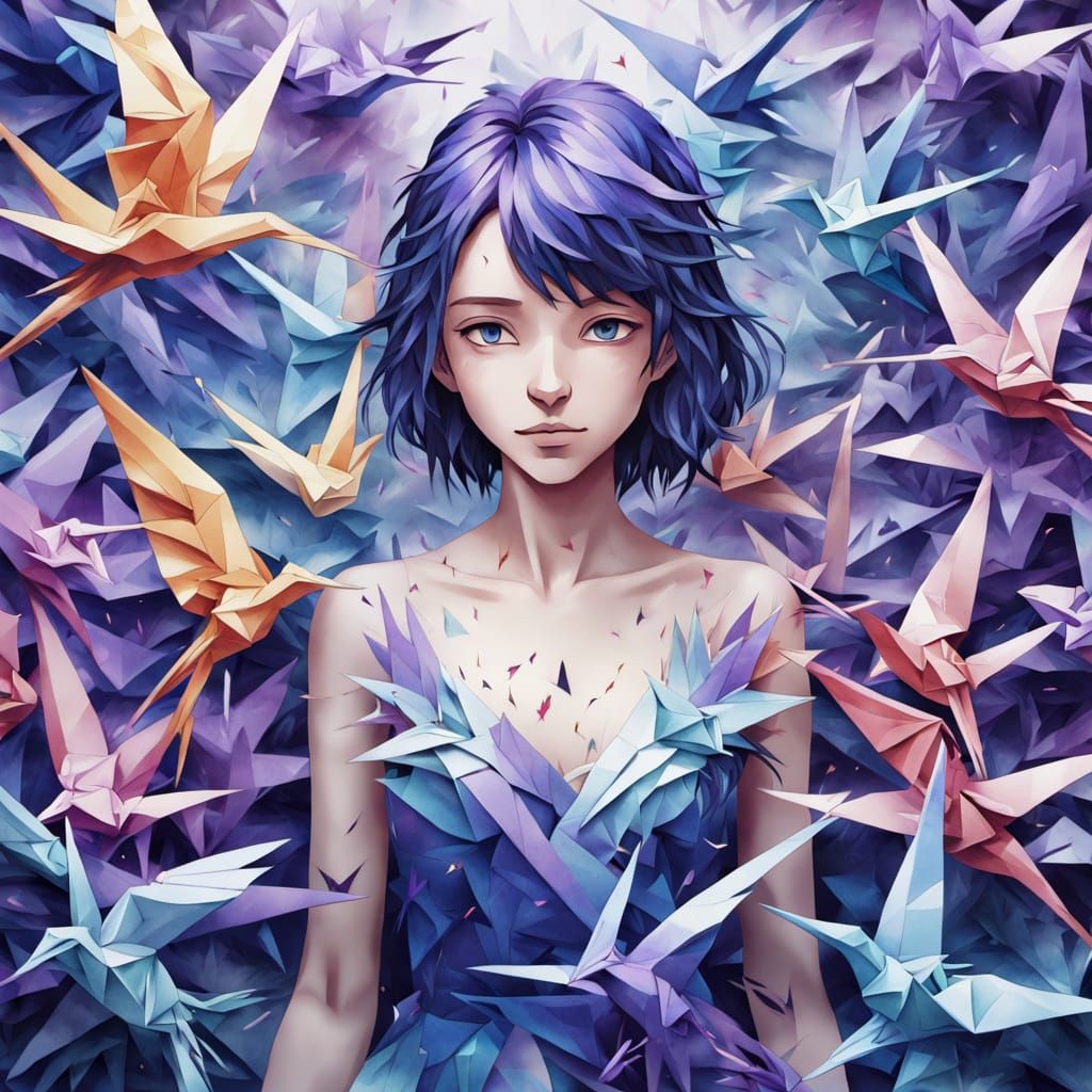 Anime Origami Cranes in Studio Trigger Style