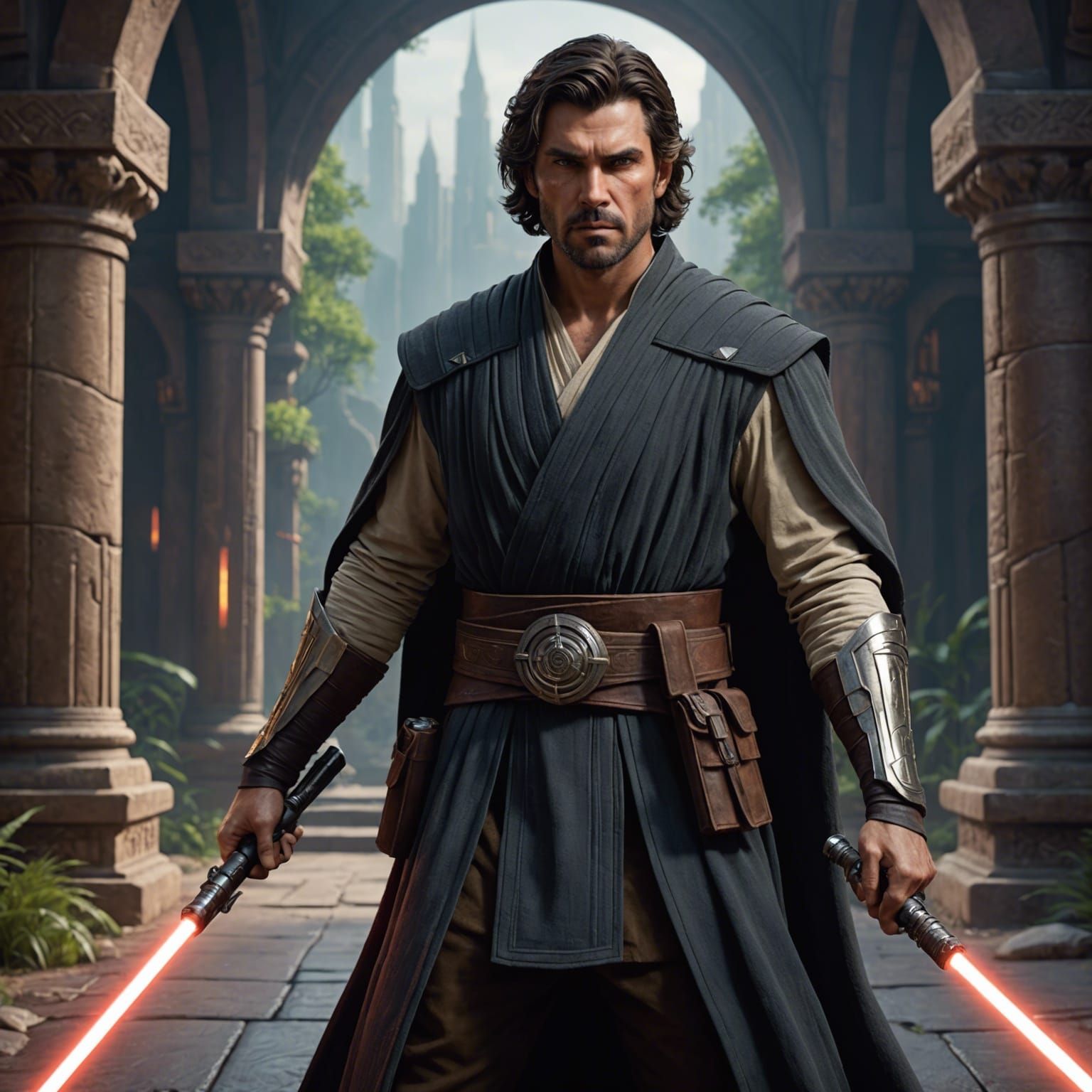 Dark-Haired Jedi Master in Detailed Matte Painting