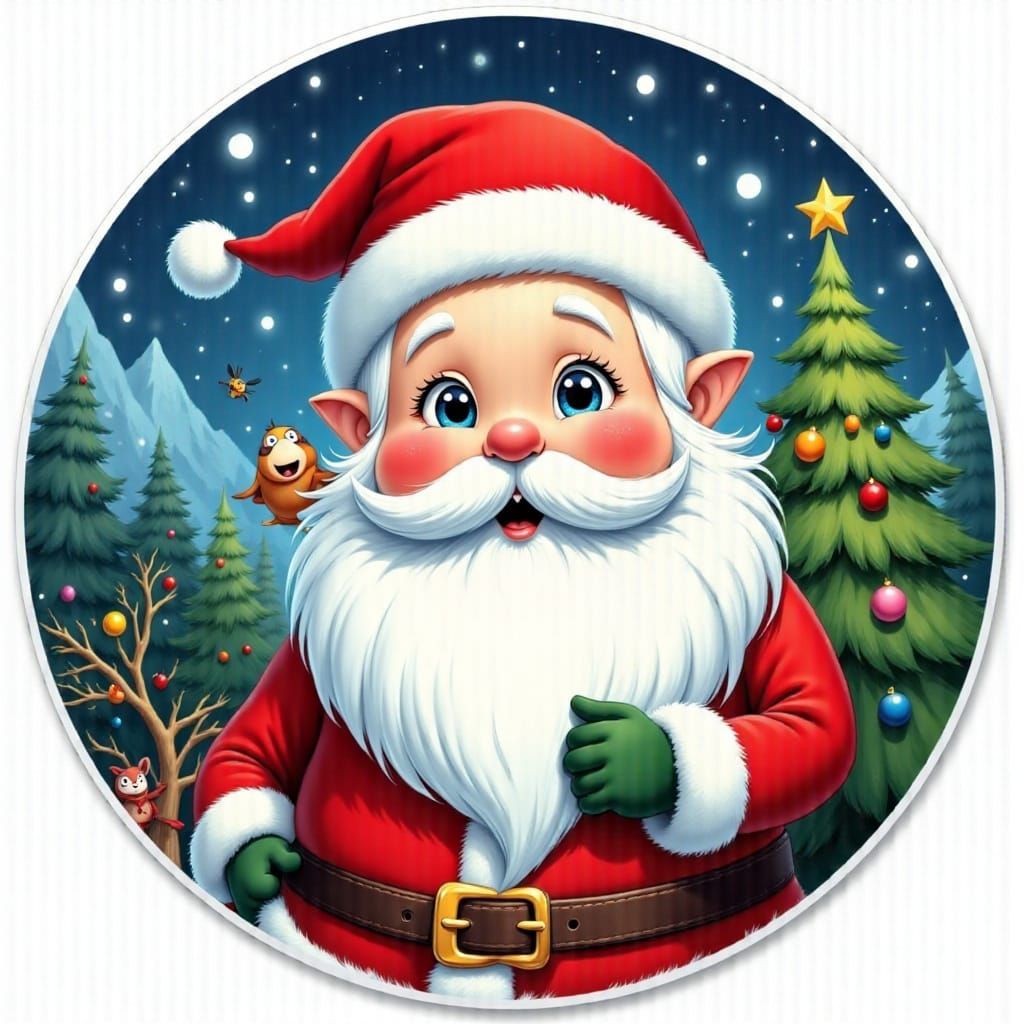 Cartoon Santa Claus Circular Sticker Design