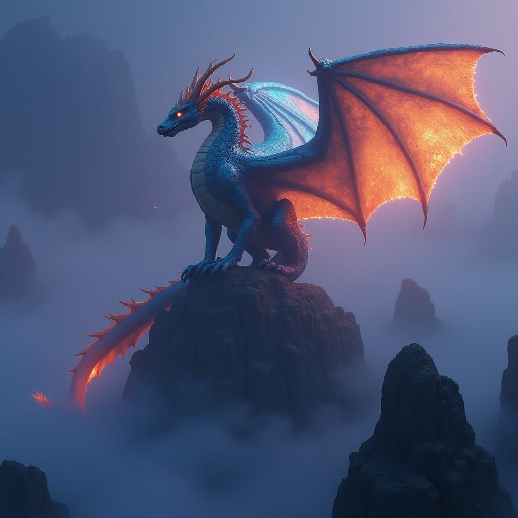 Majestic Dragon Overlooking Ancient Ruins in Matte Painting ...