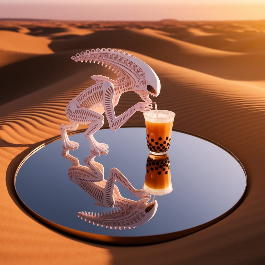 Xenomorph drinking bubble tea