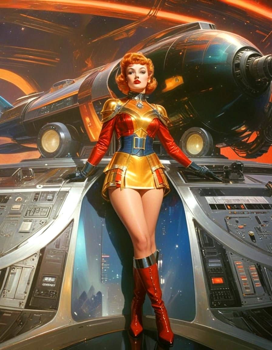 Epic Space Cadet in Retrofuturistic Atompunk Armor