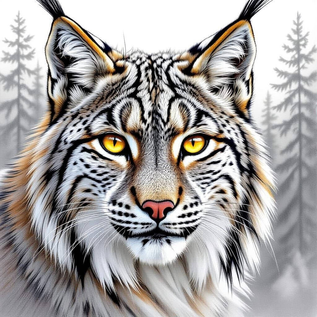 Detailed Lynx Portrait Pencil Sketch with Piercing Eyes