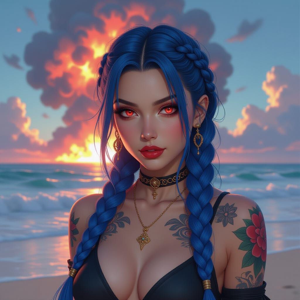 Voluptuous Jinx Portrait with Nuclear Explosion