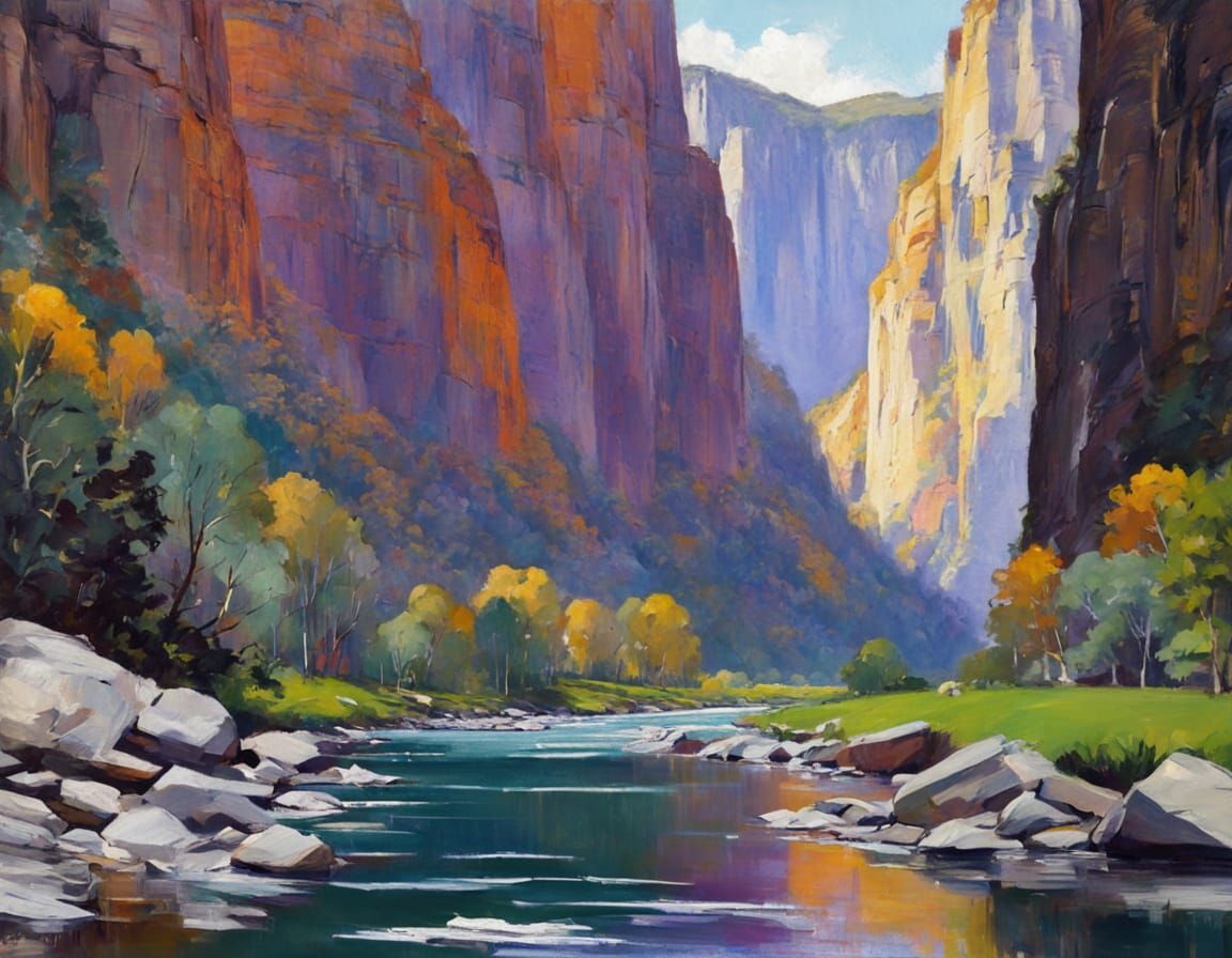 Sweeping Canyon Landscape in Pictorial Style