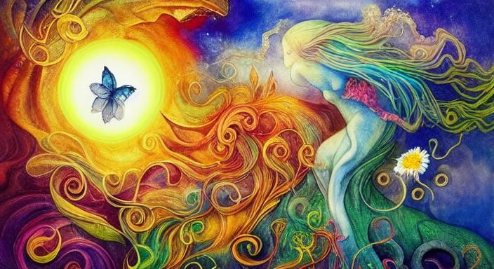 Magical Being with Flower Power: Watercolor Art