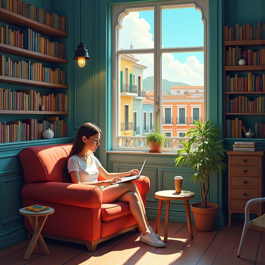 Cozy Study Scene with Hispanic City View