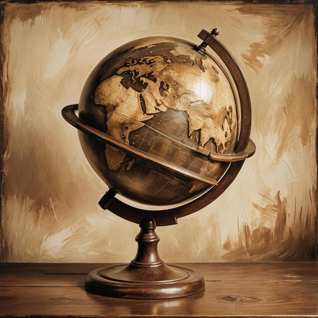 Sepia Globe in Oil Painting Style