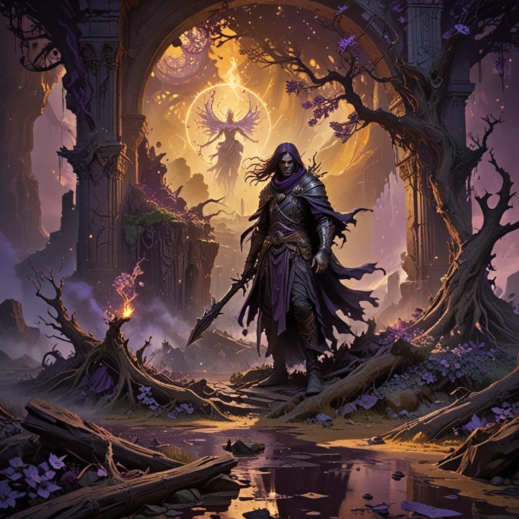 Mystic Sorcerer Approaches the Ruined Lair of the Lich-Lord ...