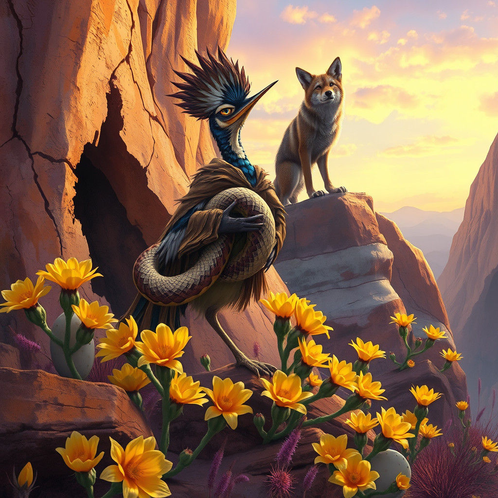 Roadrunner's Desert Duel: Dark Fantasy Concept Art