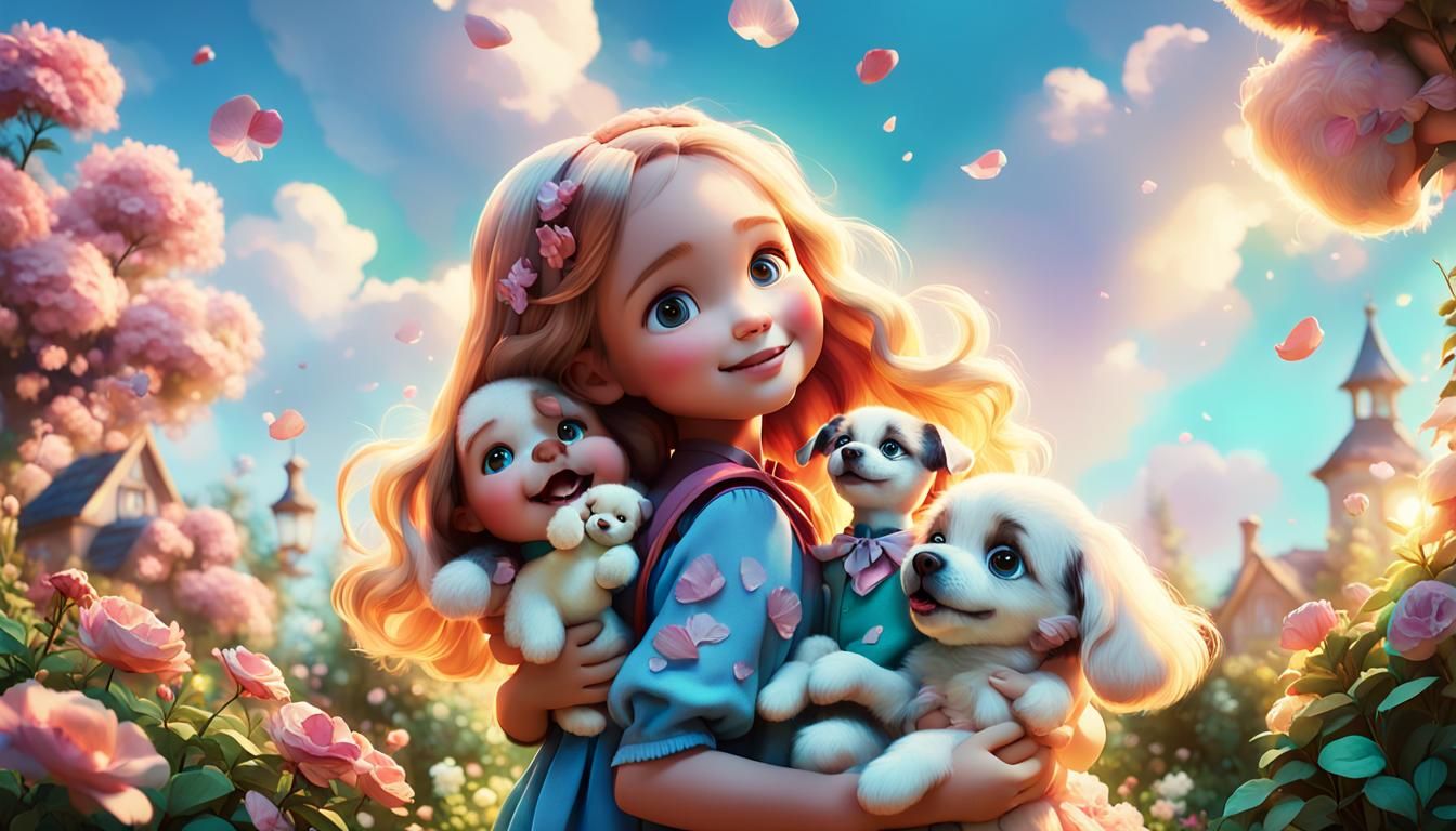 Sisters Play in Garden: Whimsical Pixar-Style 3D Art