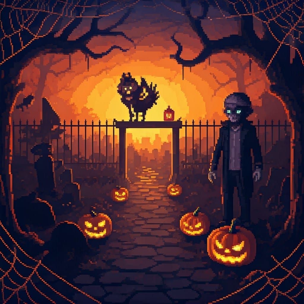 Pixelated Halloween Scene in Unreal Engine Style