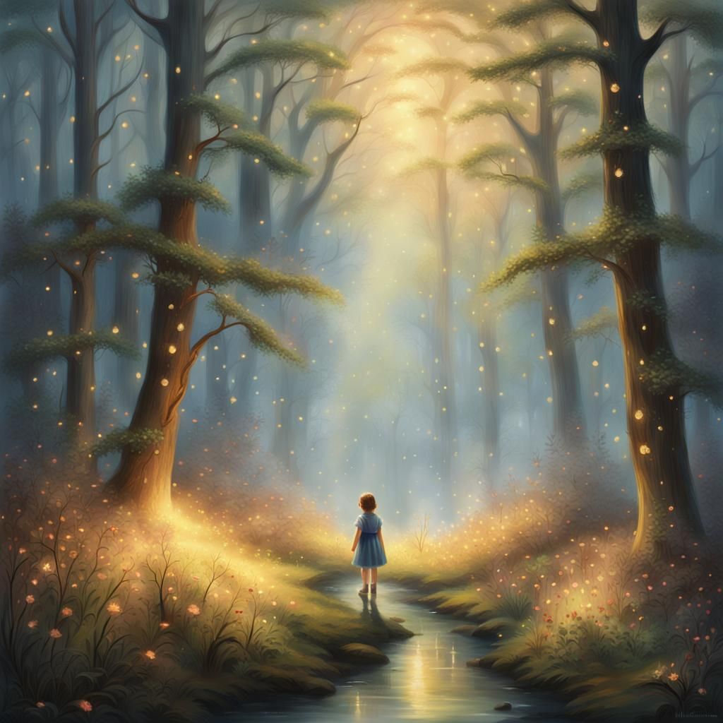 Ethereal Child in Misty Forest
