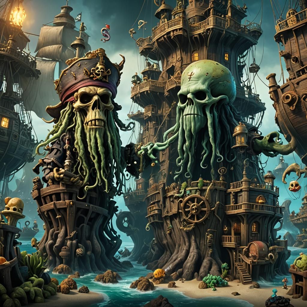 Davy Jones Locker from pirates of the caribbean and squidward from spongebob Squarepants