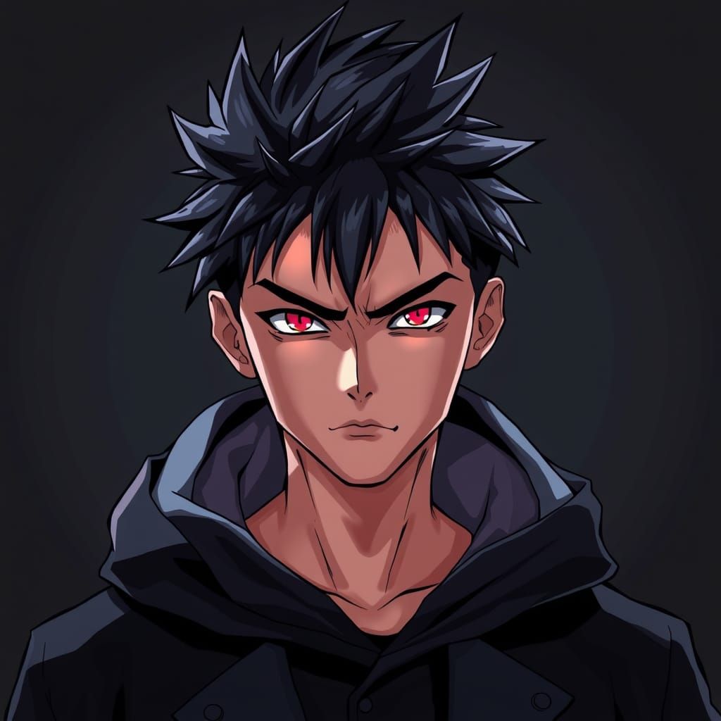 Anime Portrait of a Young Man with Red Eyes