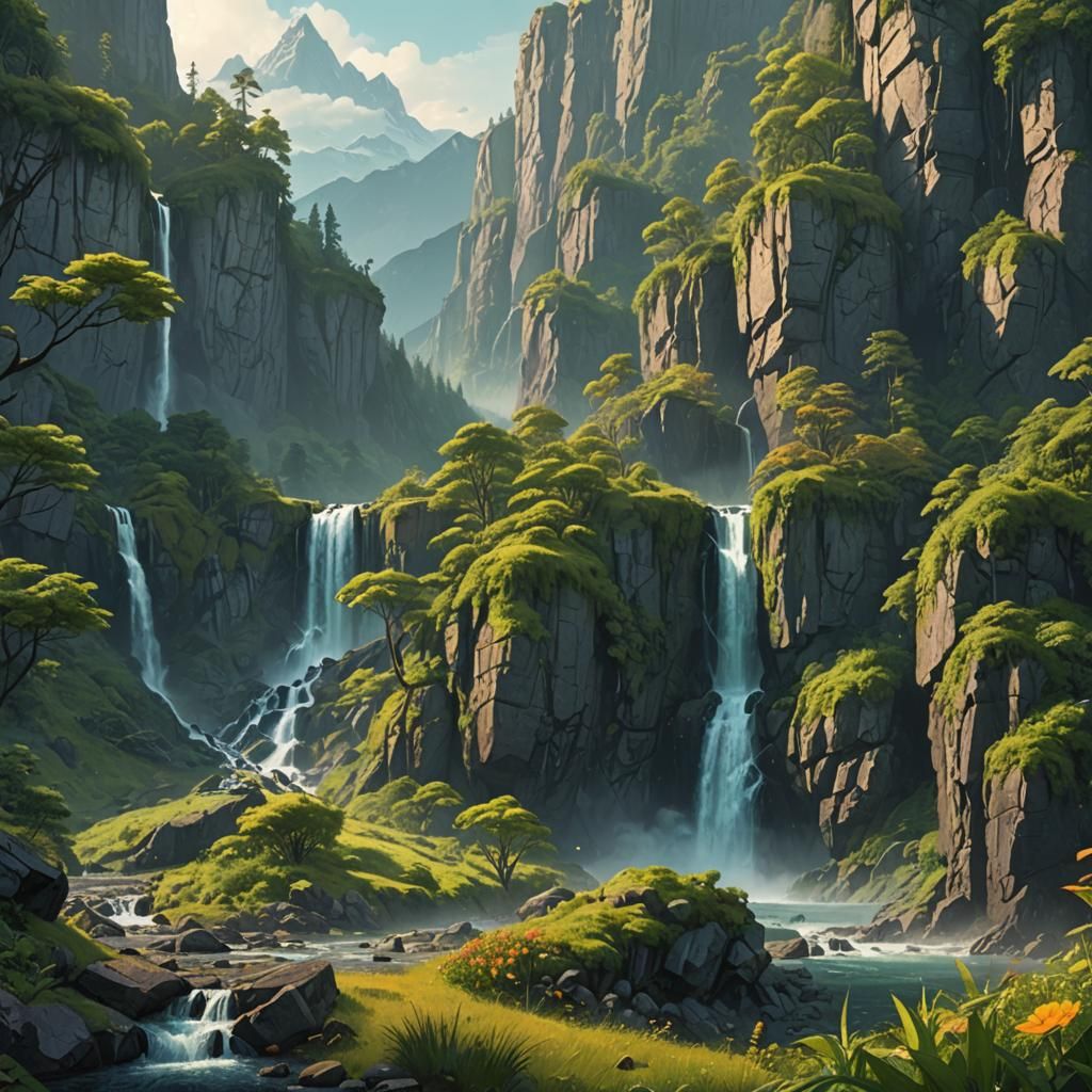 Lush Mountain Landscape in Digital Matte Painting