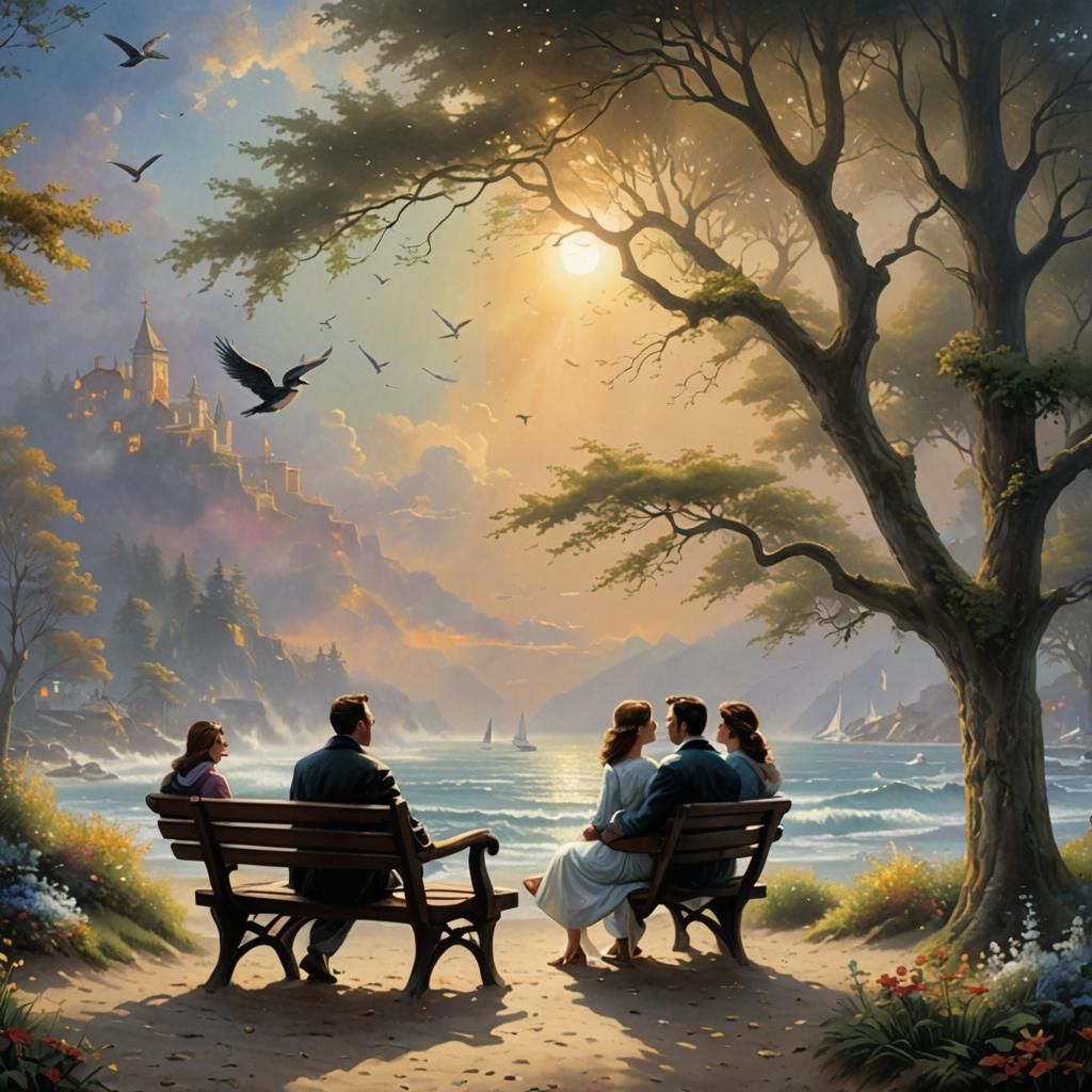 Passionate Couples Kissing on Beach in Ethereal Style