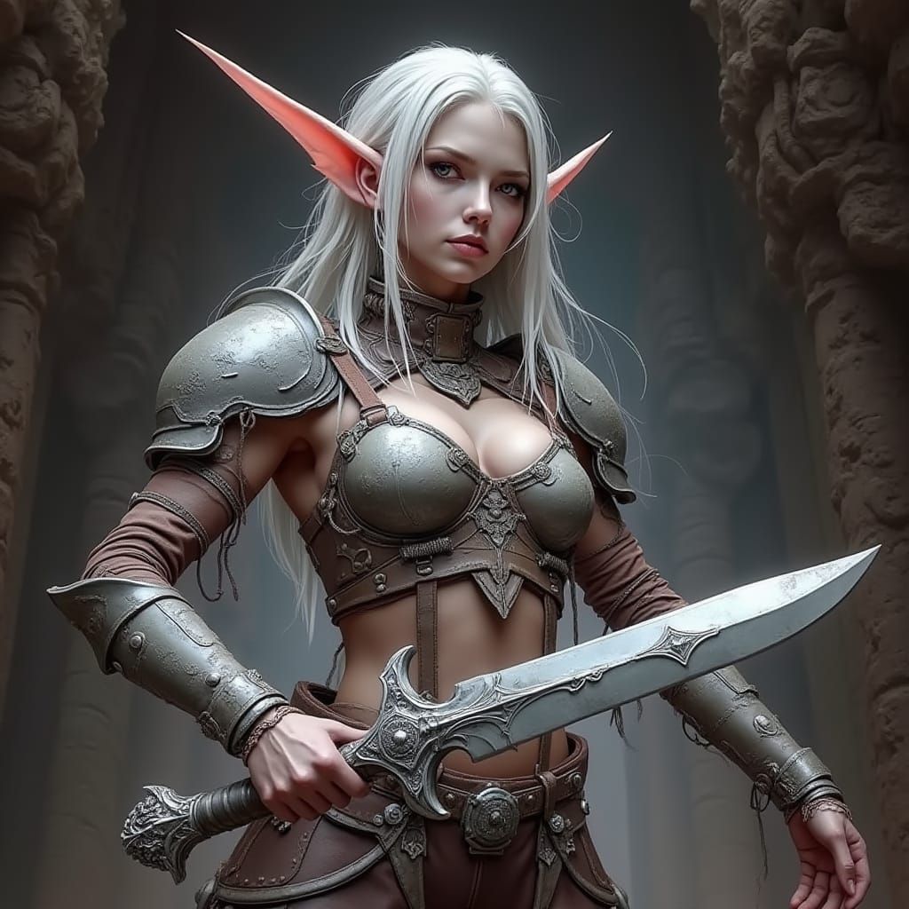 Albino Elf in Lost Corridor: Digital Matte Painting