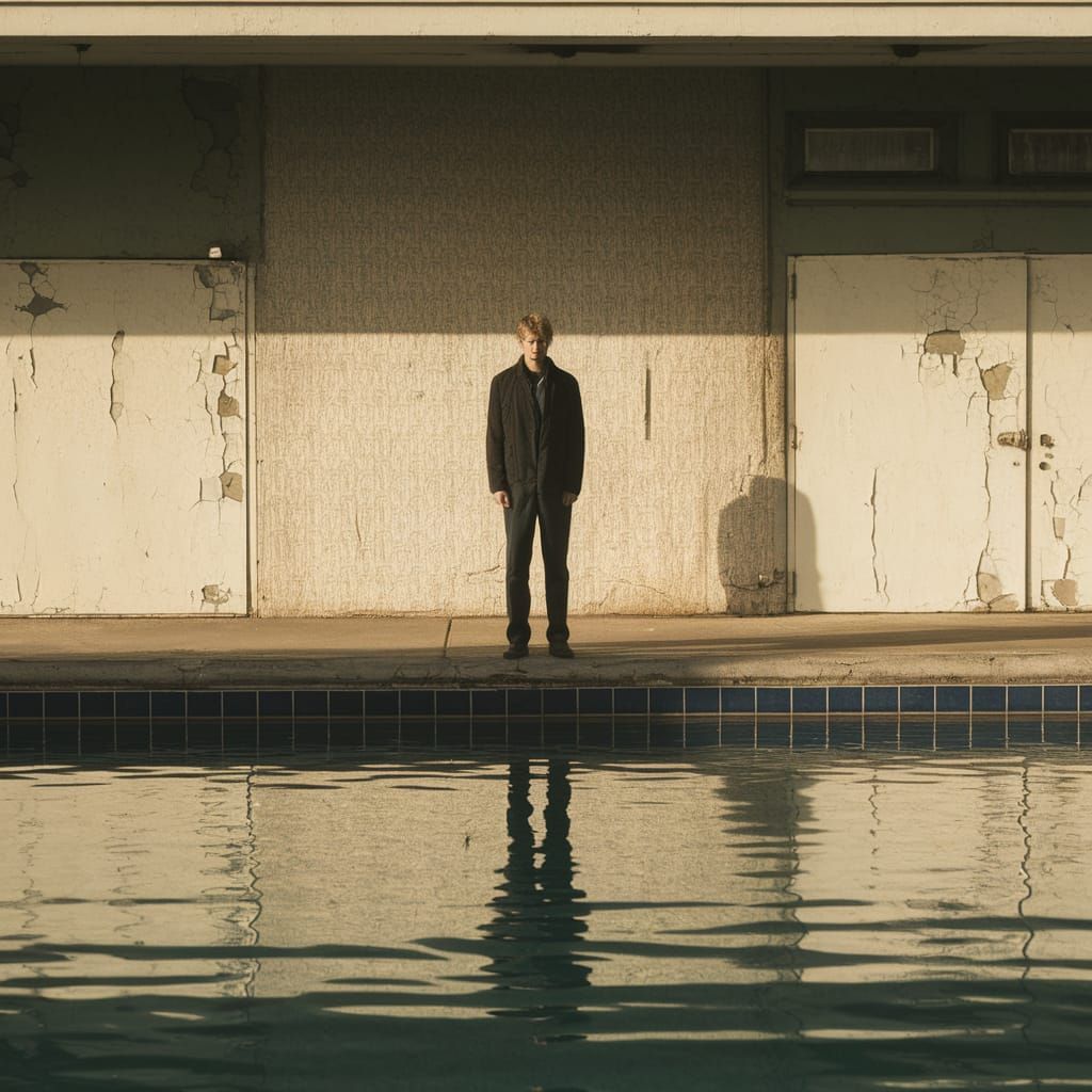Solitary Figure by the Faded Motel Pool