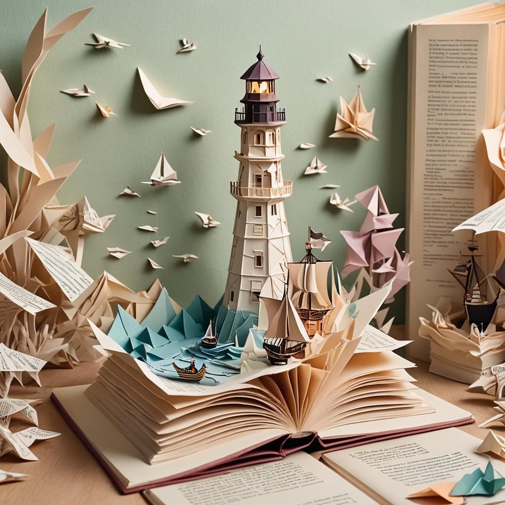 Papercraft Lighthouse and Pirate Ship Origami