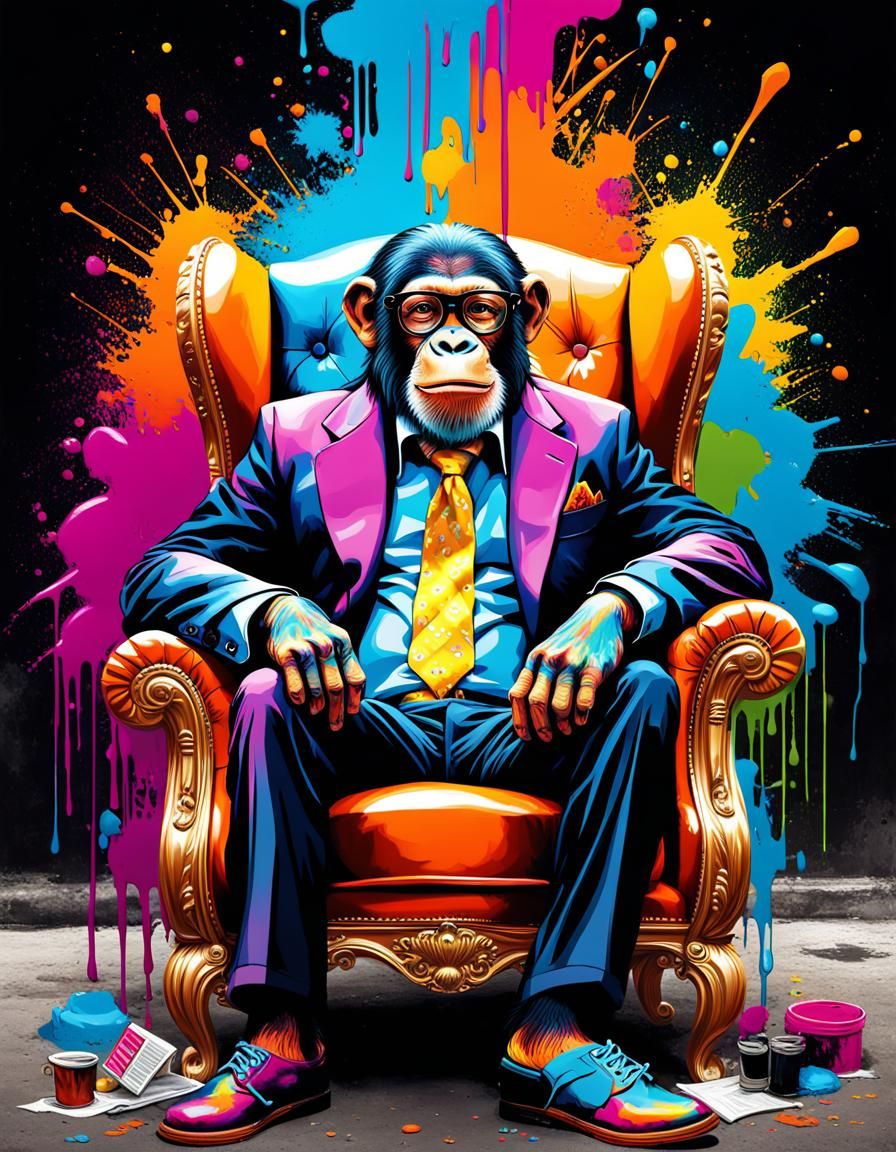 Chimpanzee Psychologist in Graffiti Street Art Style