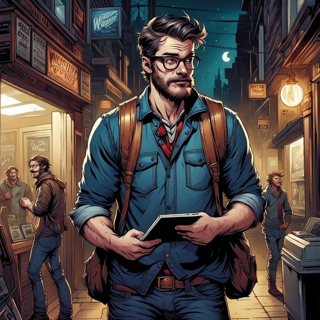 Hipster Werewolf in Comic Book Art Style