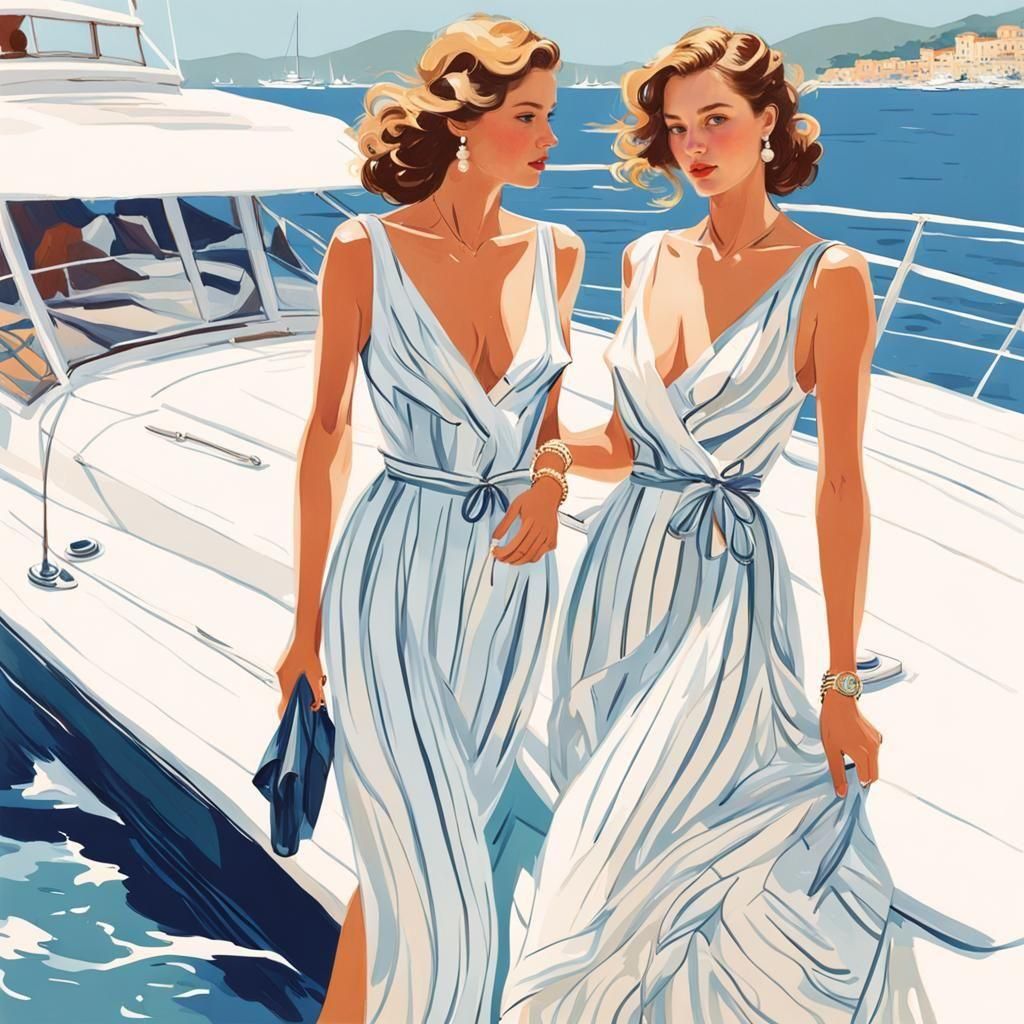 Yacht Girls on the French Riviera Illustration