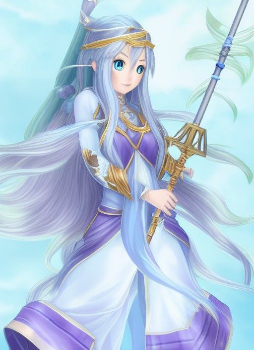 Water Mage with Staff in Sci-Fi Style