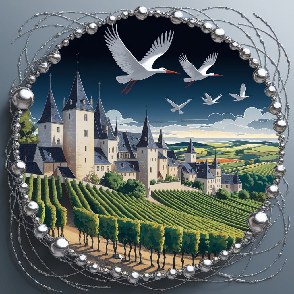 Ethereal Vineyards of Haut-Koenigsbourg, Alsace, with Storks...