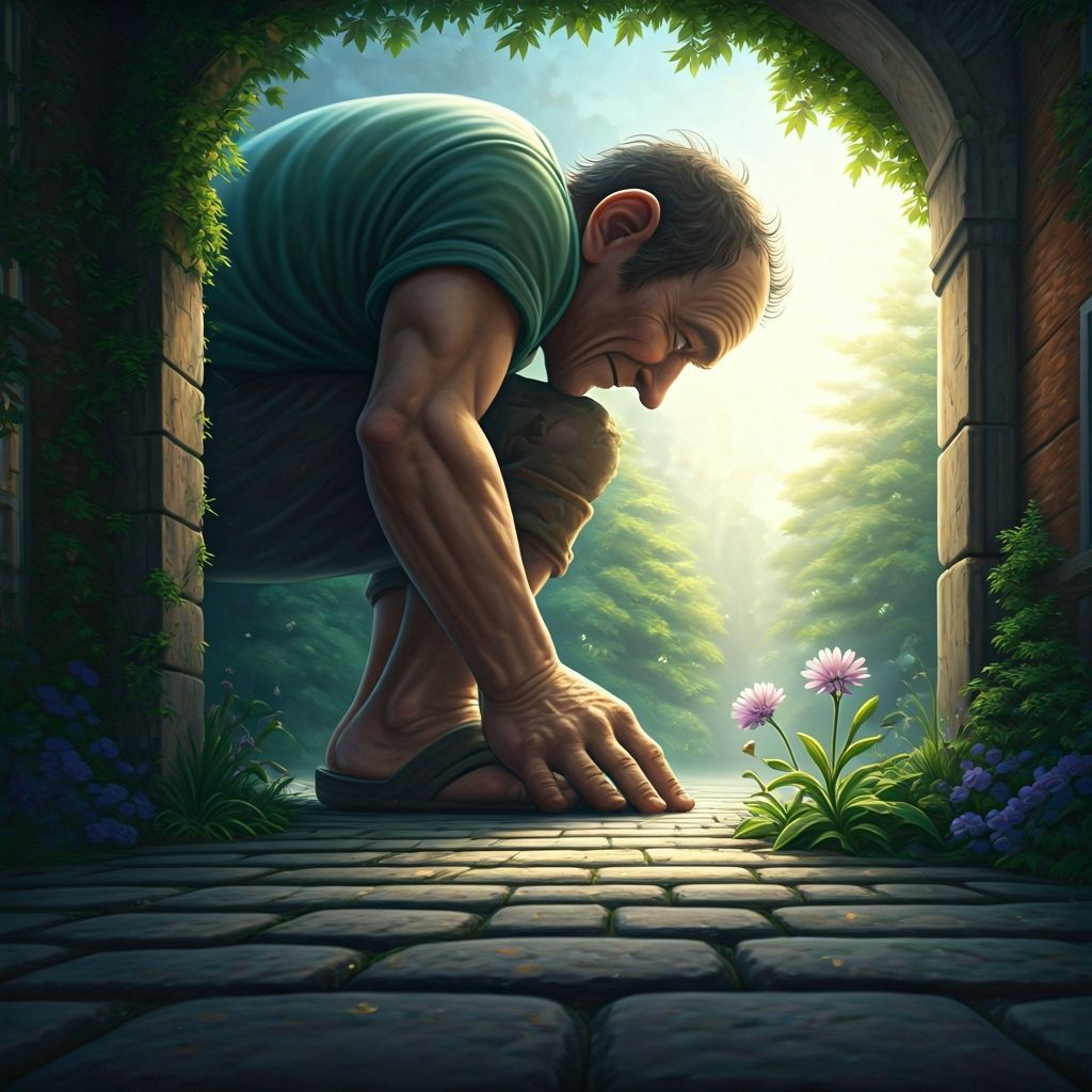 Friendly Giant and Tiny Flower in Sunlight